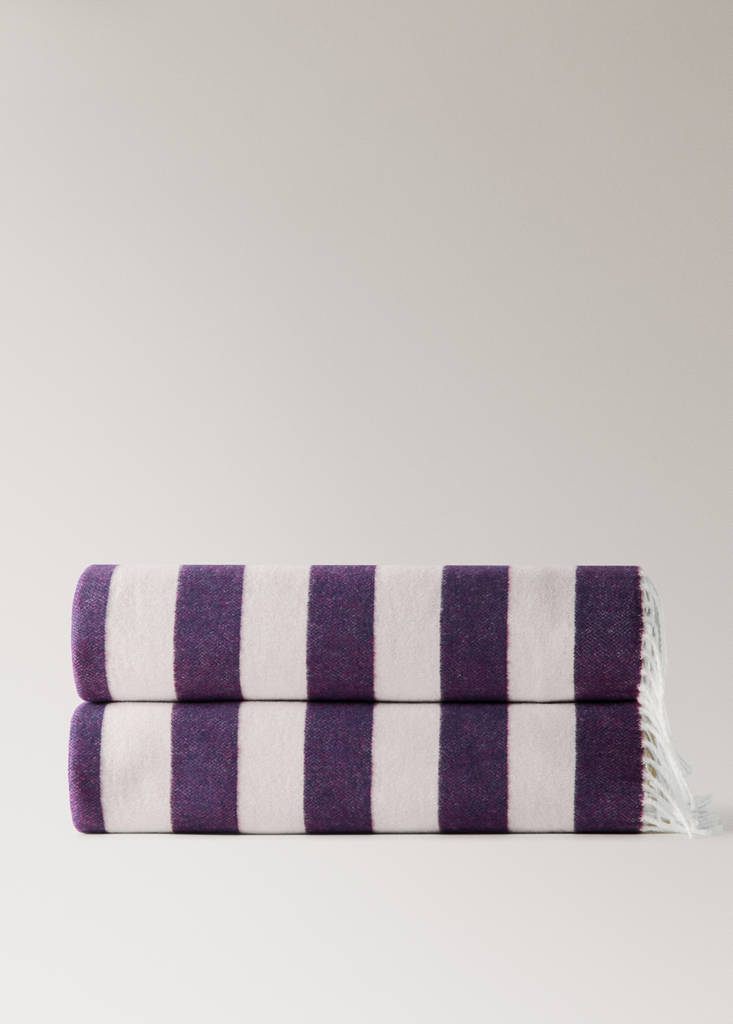 Striped cotton throw with tassels — Purple