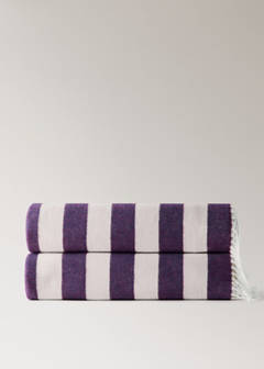 Striped cotton throw with tassels — Purple 5
