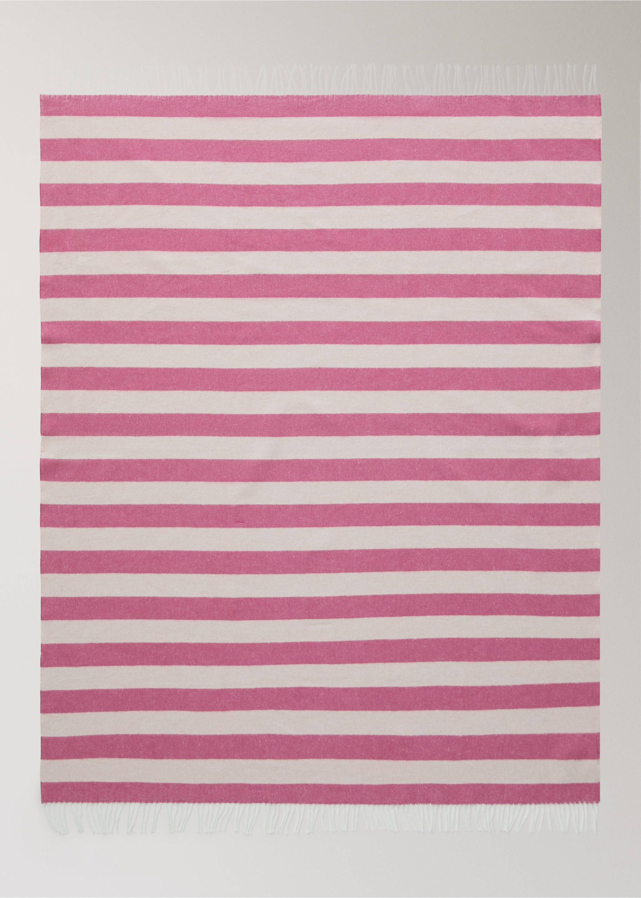 Striped cotton throw with tassels - Details of the article 3, Pink. Ref: 27091536-00.