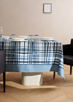 Cotton tablecloth with irregular checks for 6 to 8 people — Blue 1