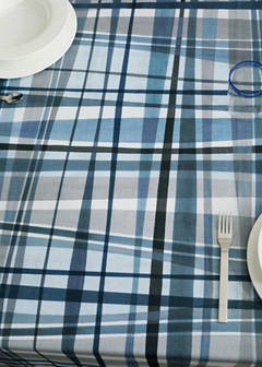Cotton tablecloth with irregular checks for 6 to 8 people — Blue 7