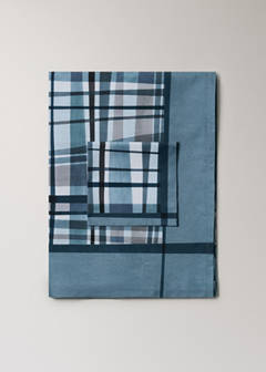 Cotton tablecloth with irregular checks for 6 to 8 people — Blue 4