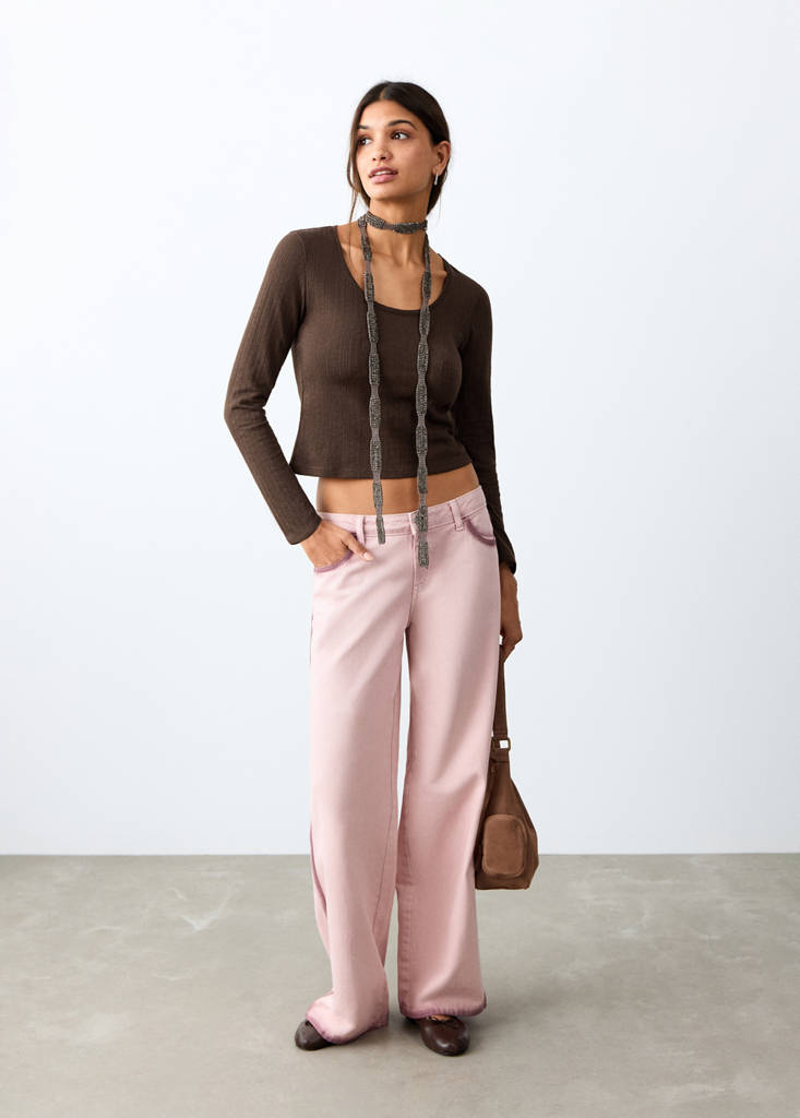 Fine-knit T-shirt — Brown
