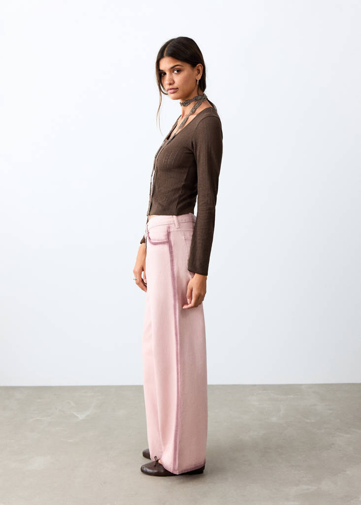 Fine-knit T-shirt — Brown