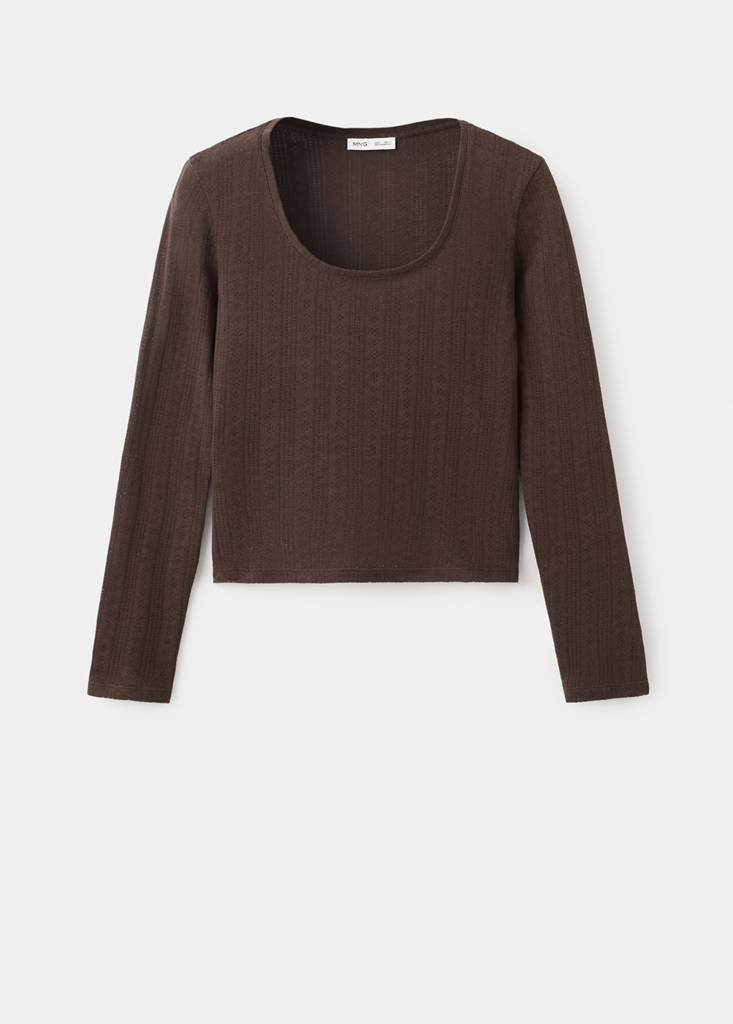 Fine-knit T-shirt — Brown