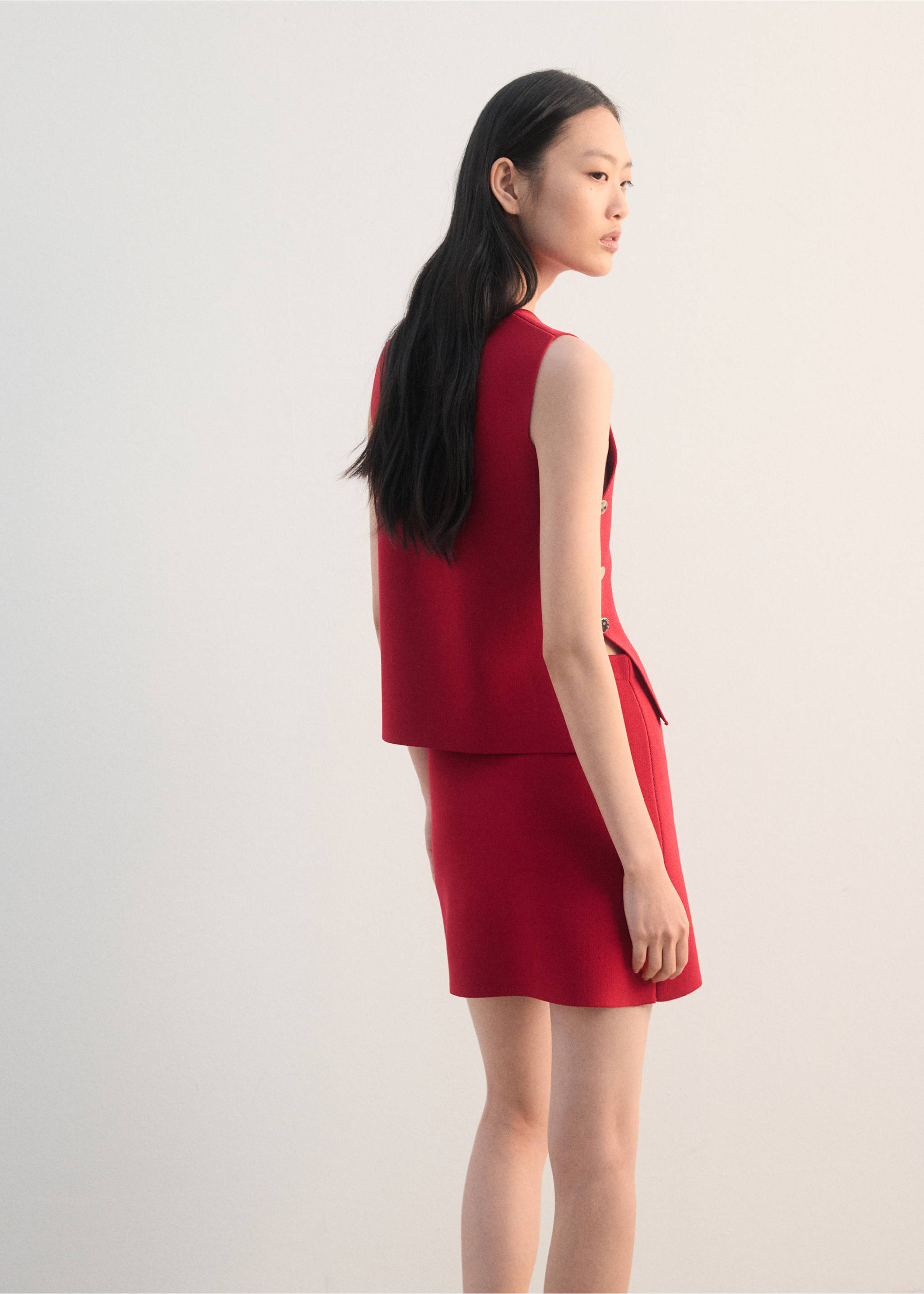 Short knitted skirt - Reverse of the article, Red. Ref: 27092539-00.