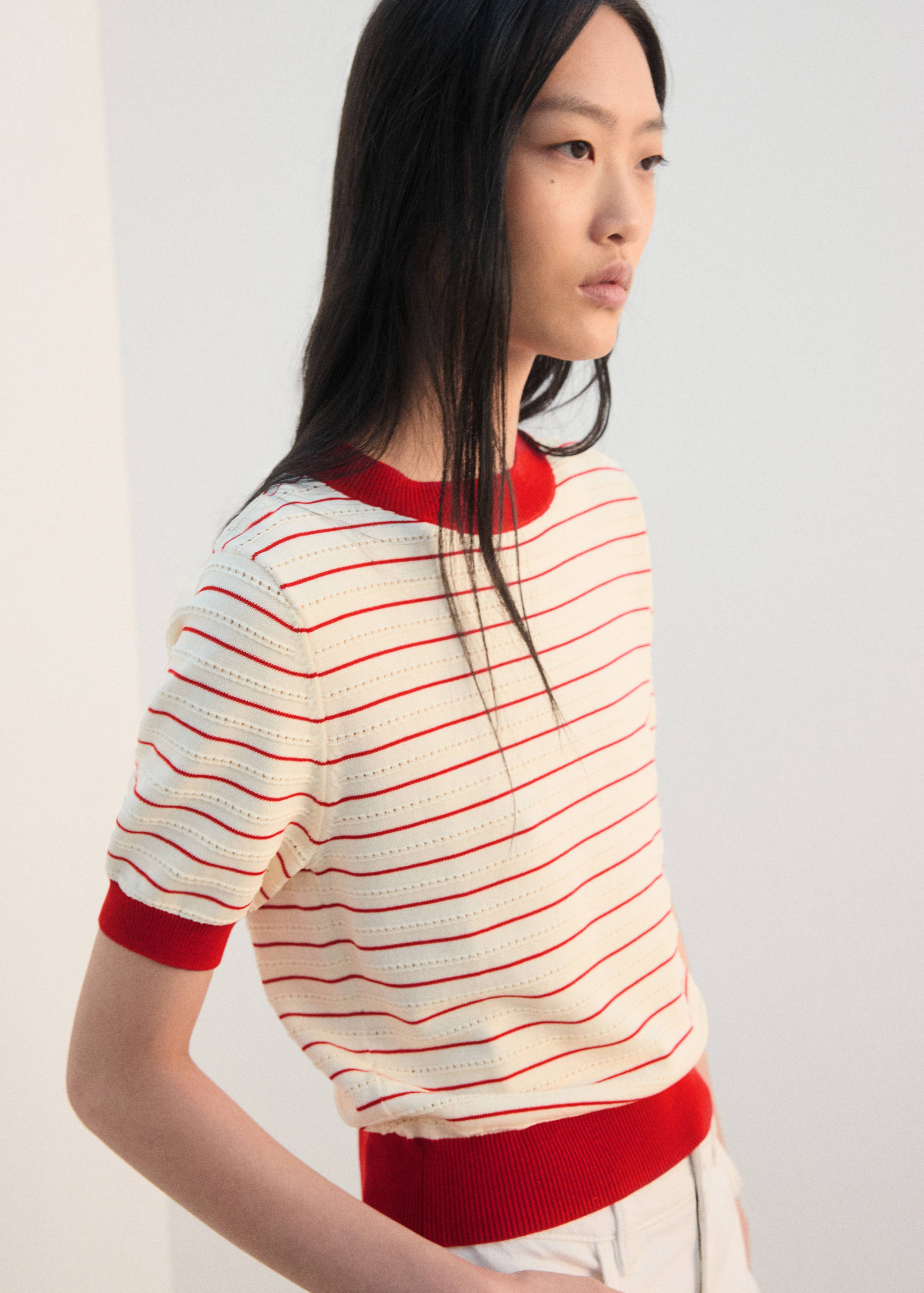Striped short-sleeved sweater - Medium plane