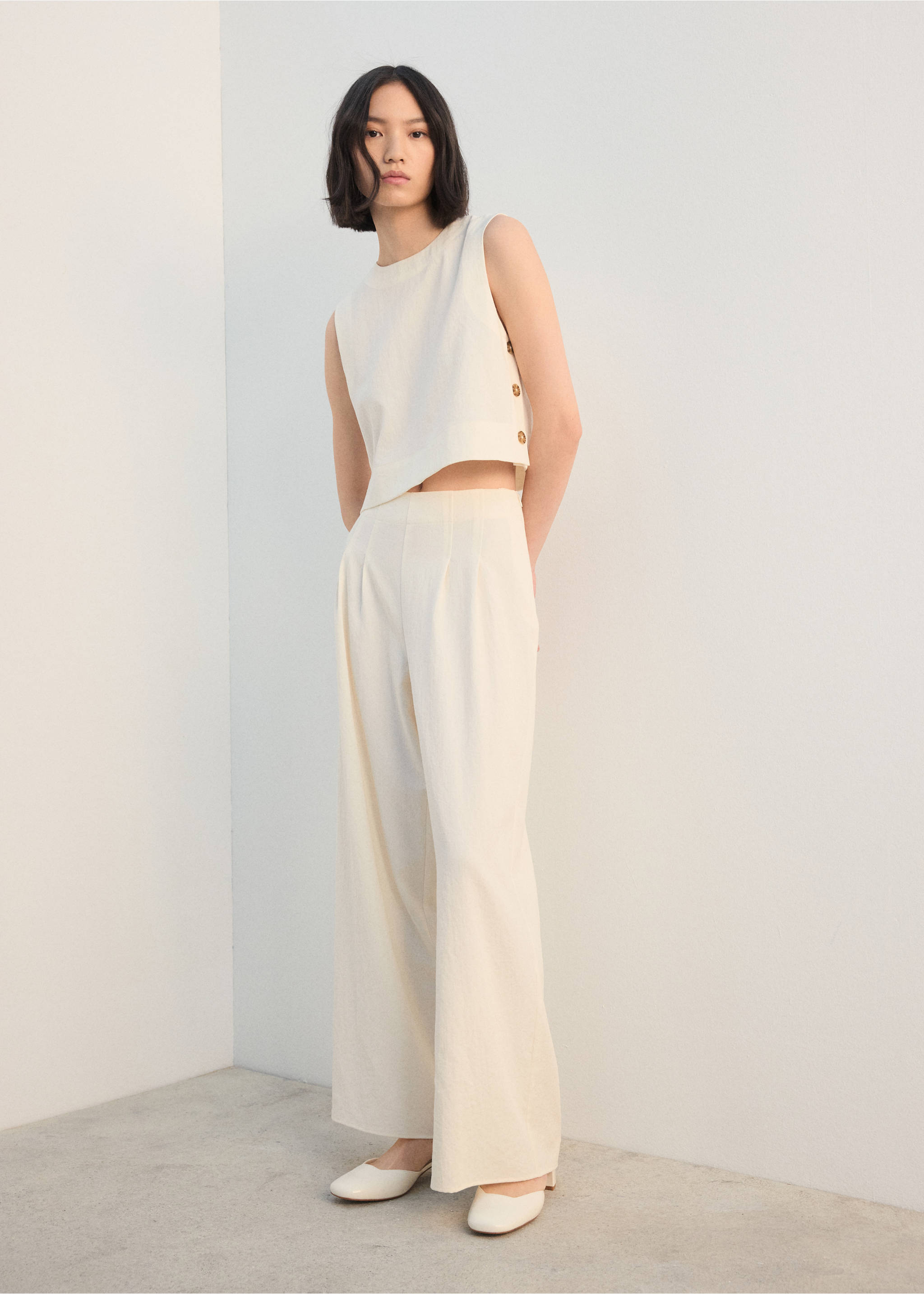 Straight-fit pleated trousers - General plane, Ecru. Ref: 27092541-00.
