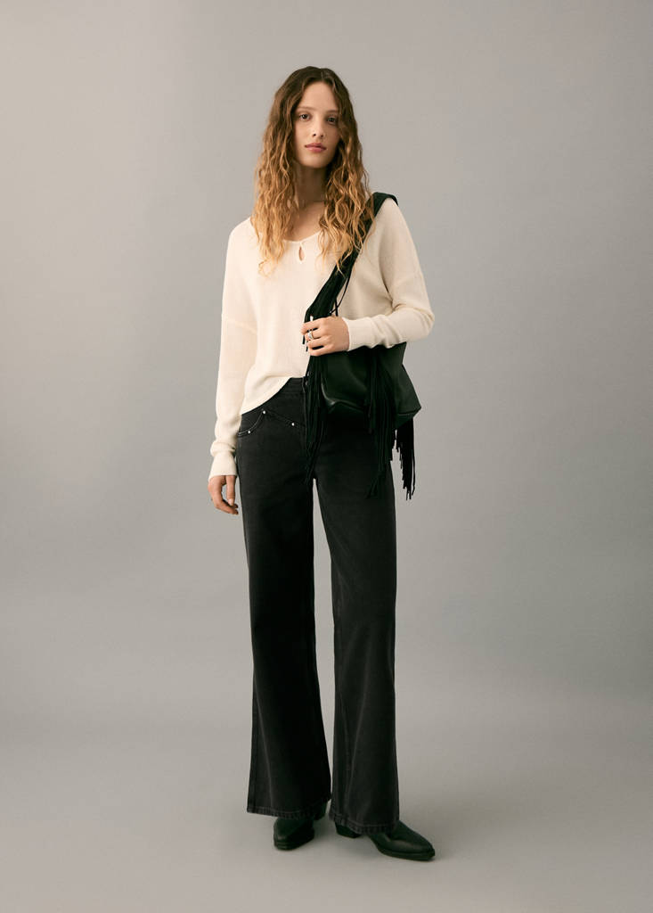 Low-waist studded jeans — Black denim
