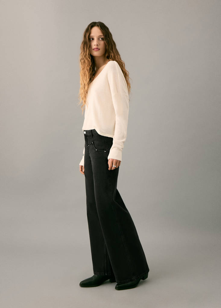 Low-waist studded jeans — Black denim