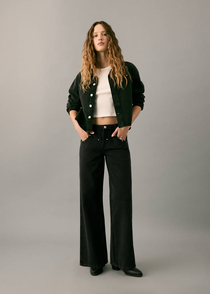 Low-waist studded jeans — Black denim