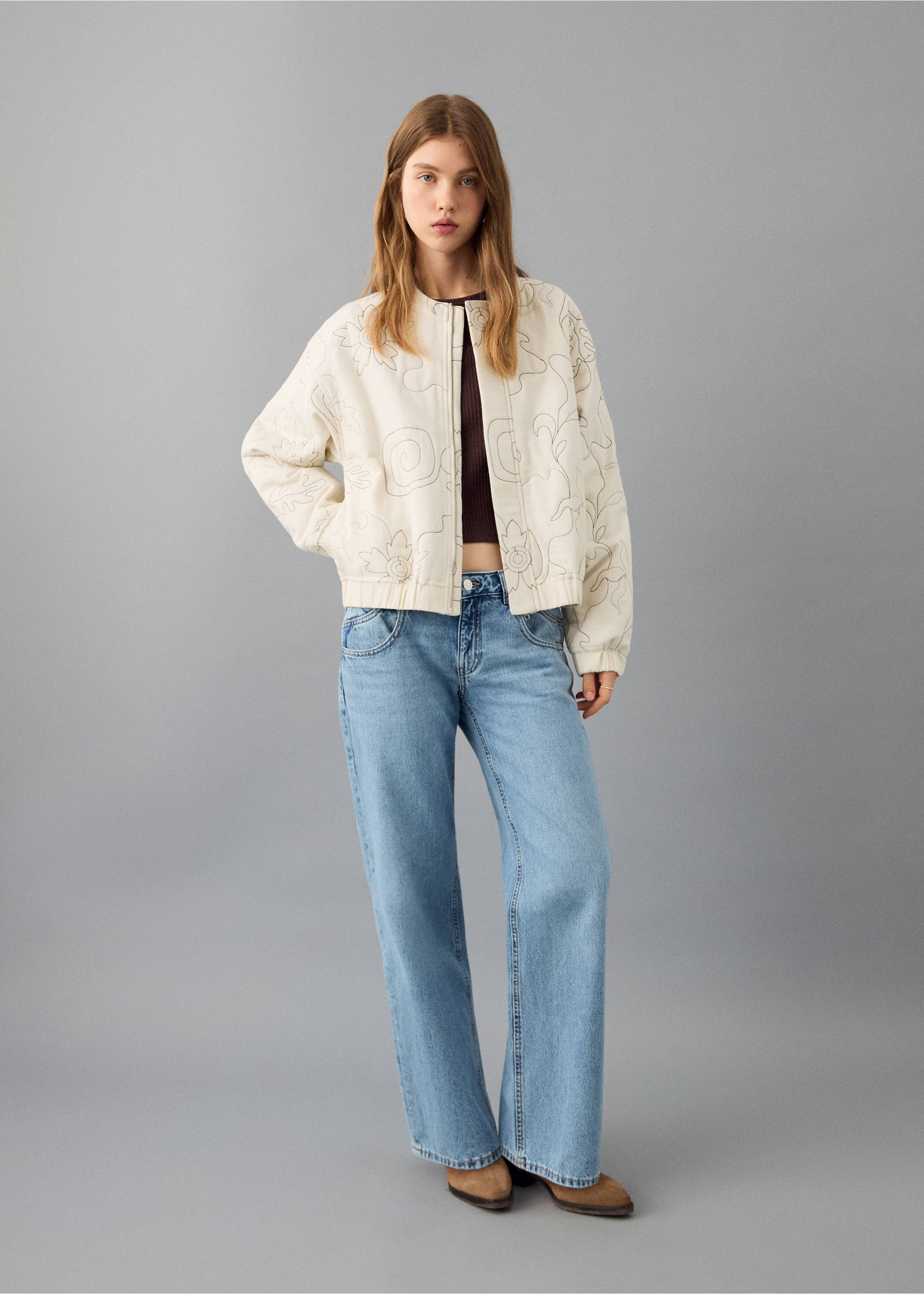 Embroidered quilted jacket - General plane, Beige. Ref: 27092547-00.