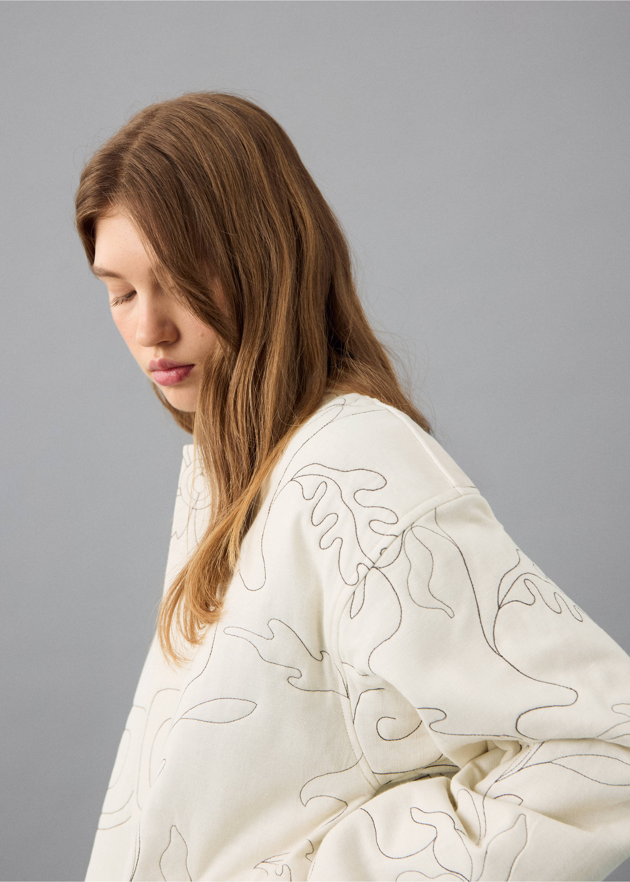 Embroidered quilted jacket - Details of the article 3, Beige. Ref: 27092547-00.