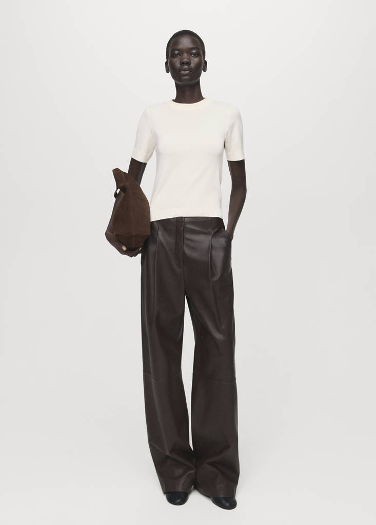 Short-sleeved fine-knit sweater — Ecru