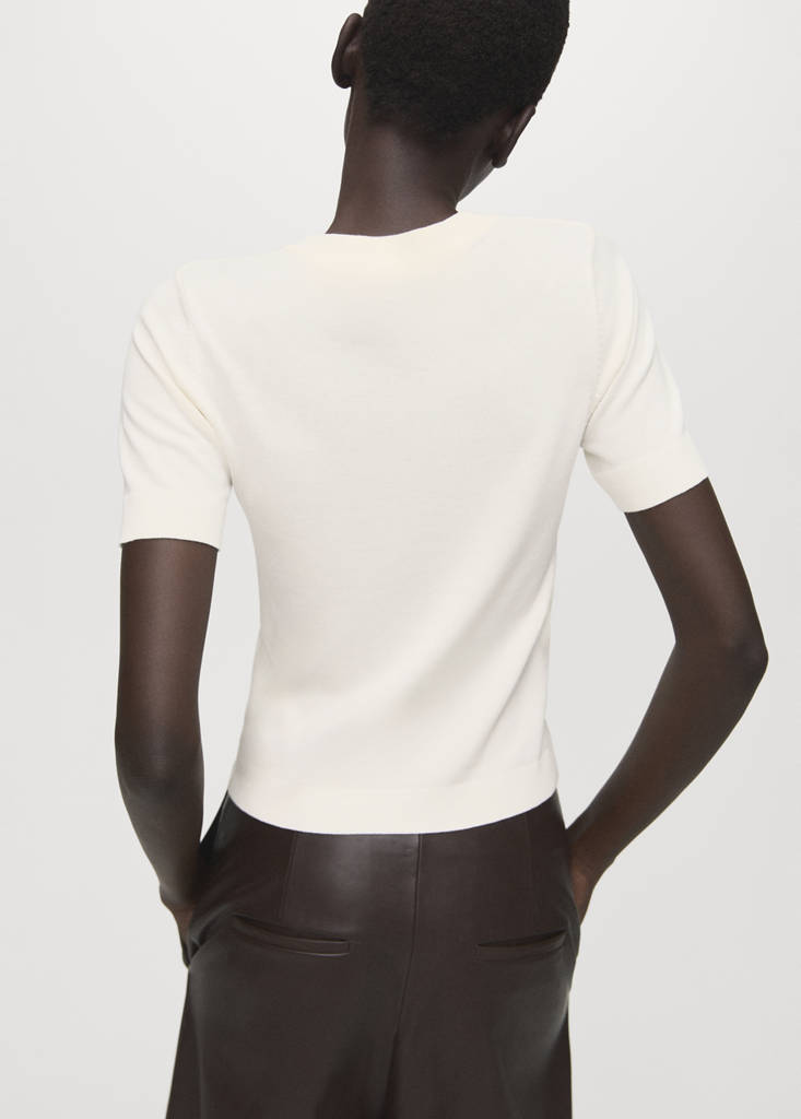 Short-sleeved fine-knit sweater — Ecru