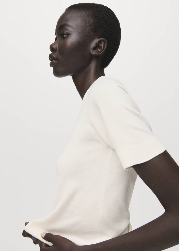 Short-sleeved fine-knit sweater — Ecru