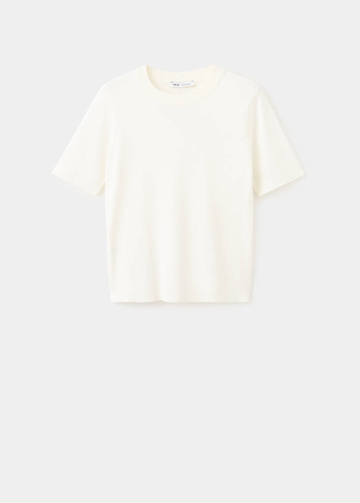 Short-sleeved fine-knit sweater — Ecru