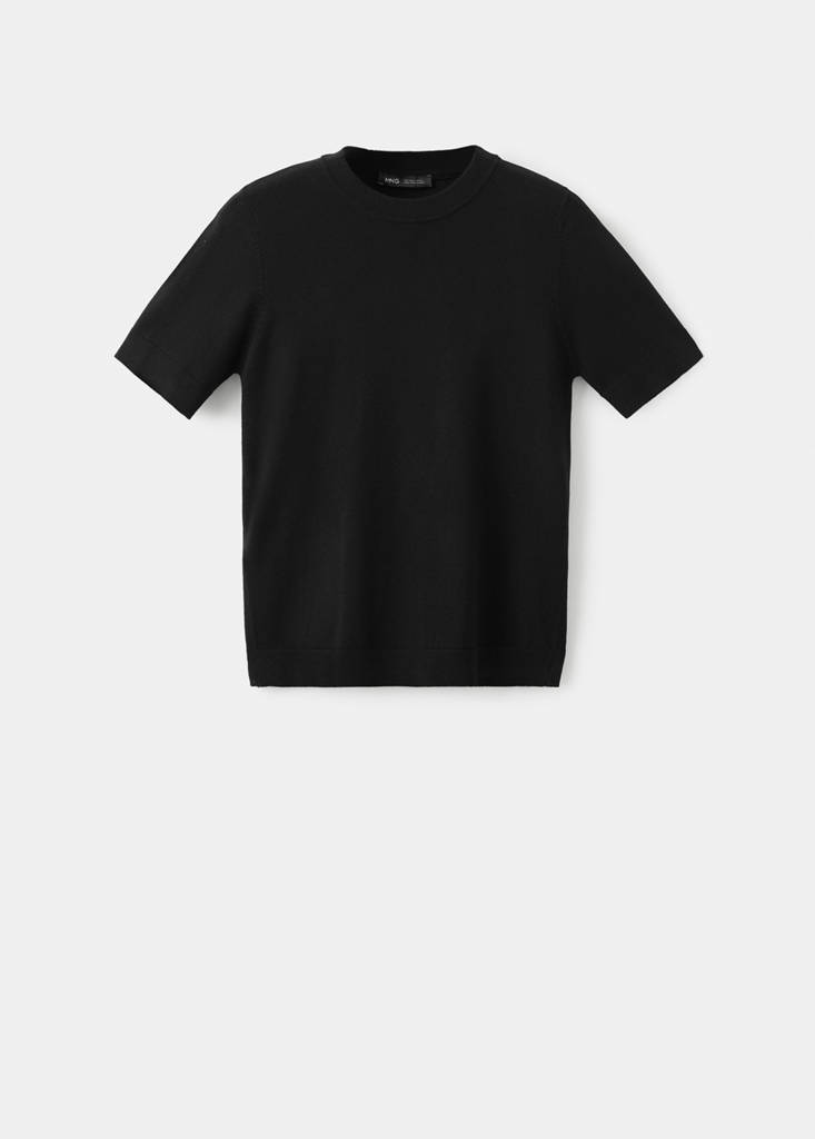 Short-sleeved fine-knit sweater — Black
