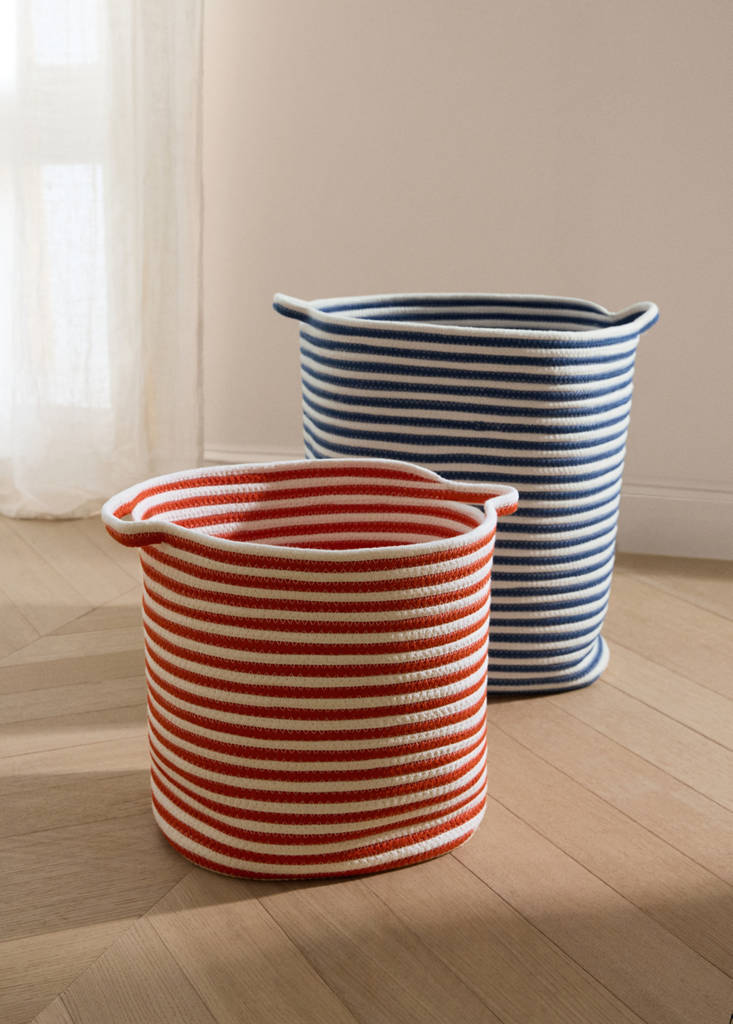 Small striped cotton basket — Emerald Green