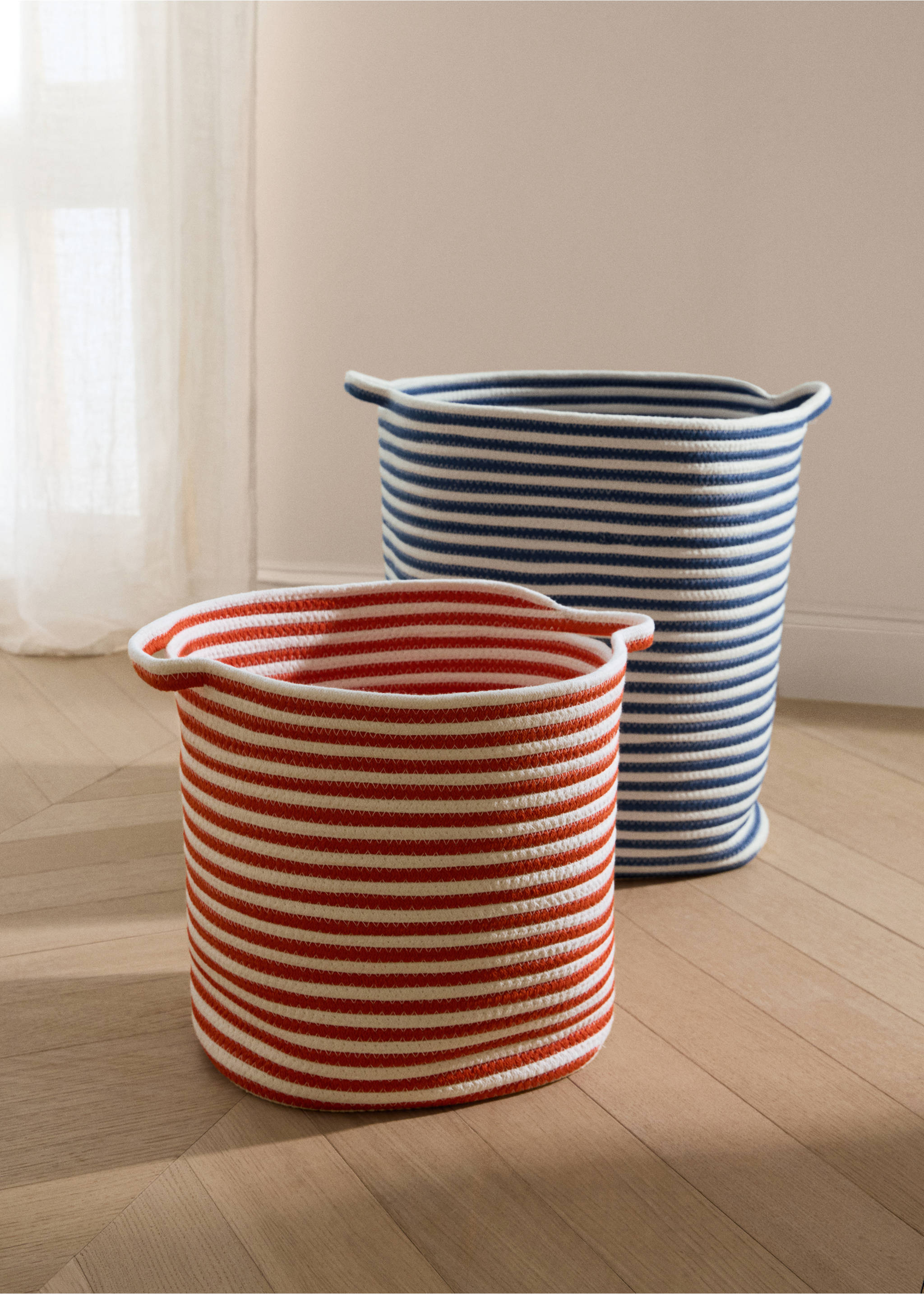 Small striped cotton basket - General plane, Emerald Green. Ref: 27092892-00.