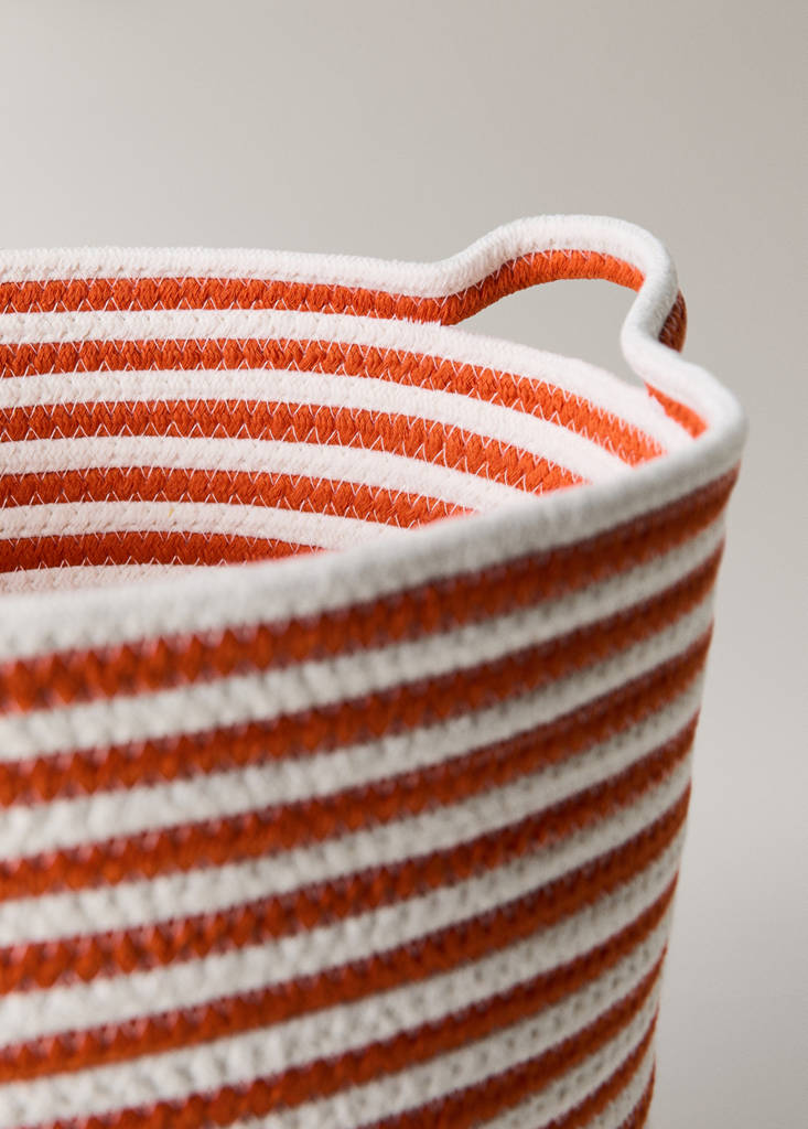 Small striped cotton basket — Emerald Green