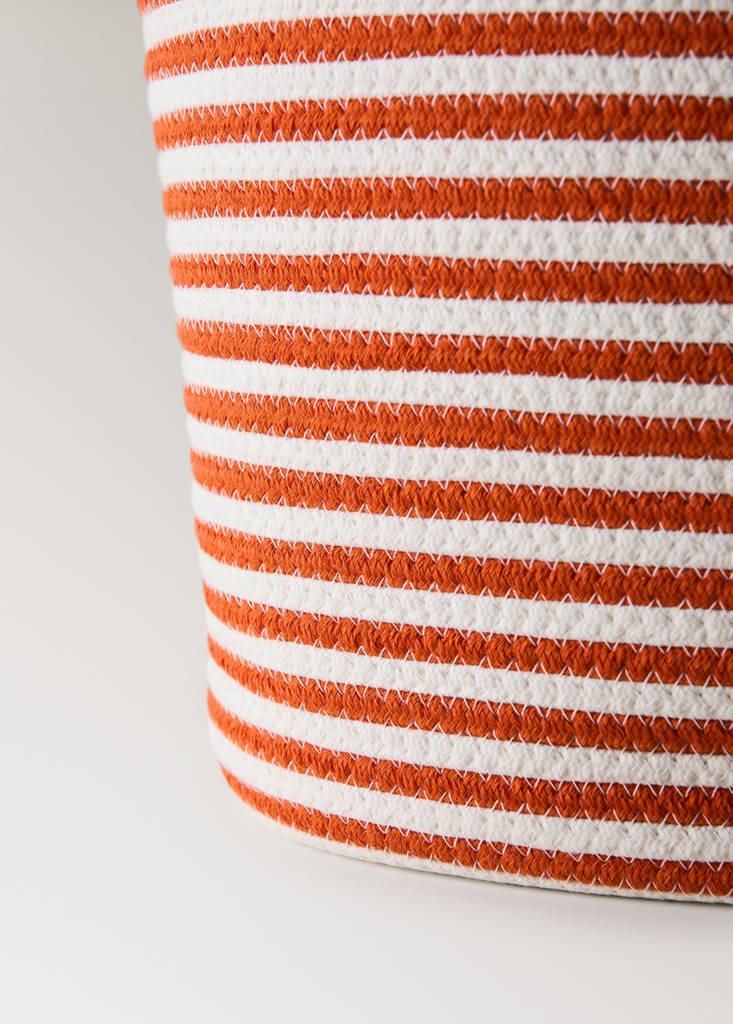 Small striped cotton basket — Emerald Green