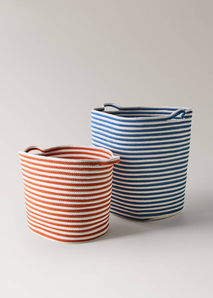 Small striped cotton basket — Emerald Green