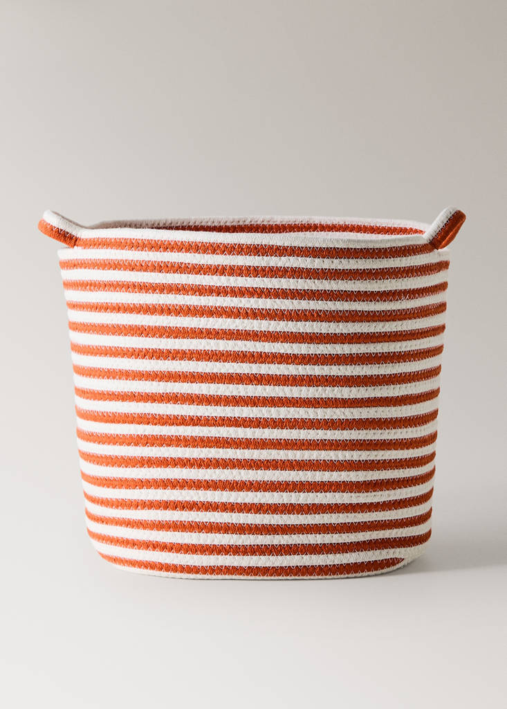 Small striped cotton basket — Emerald Green