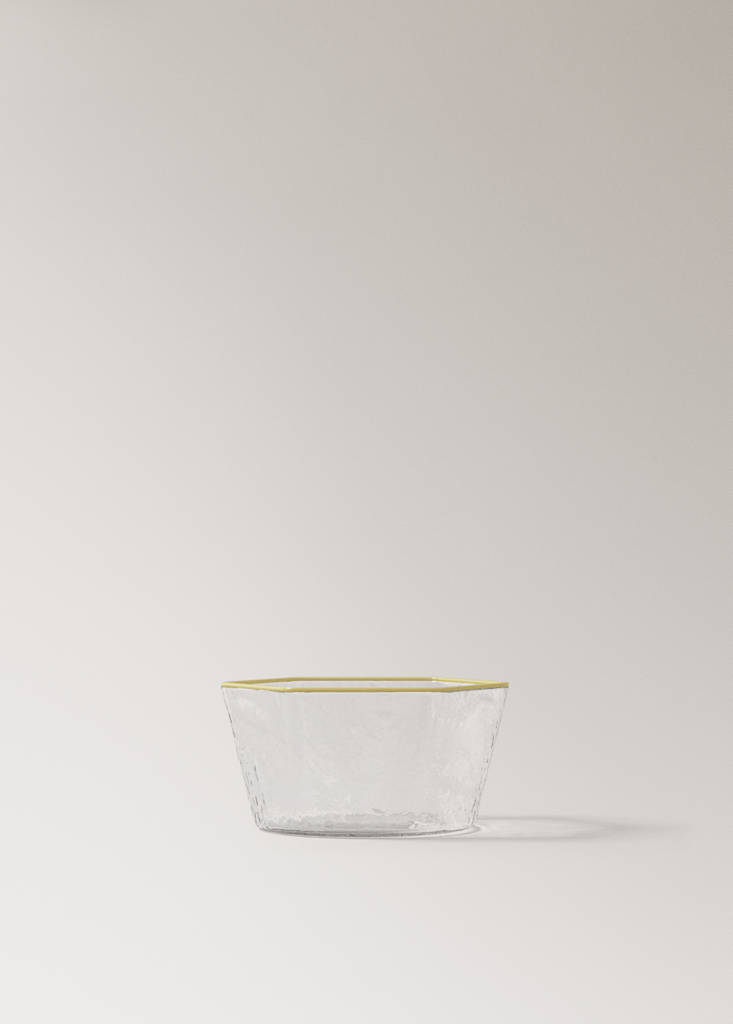 Hammered borosilicate bowl with coloured edge — Yellow