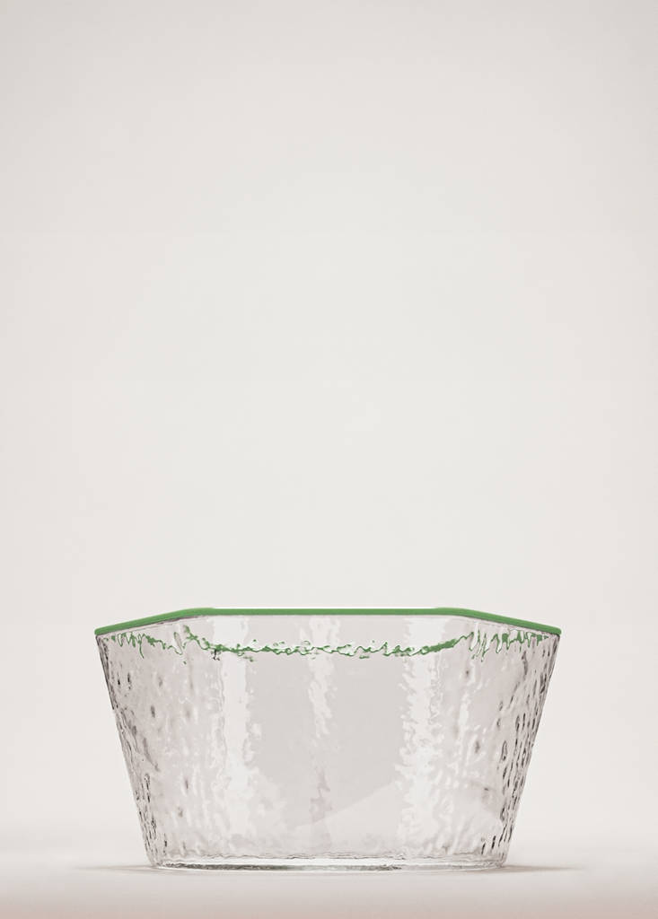 Hammered borosilicate bowl with coloured edge — Green