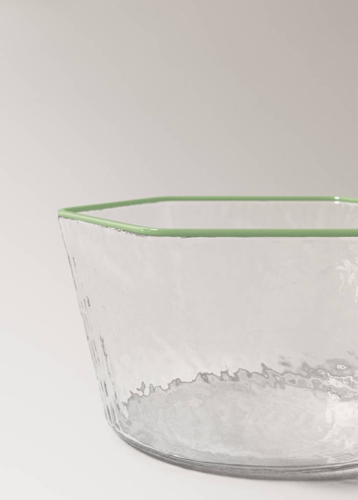Hammered borosilicate bowl with coloured edge — Green