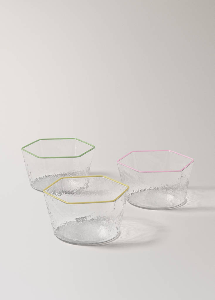 Hammered borosilicate bowl with coloured edge — Pink