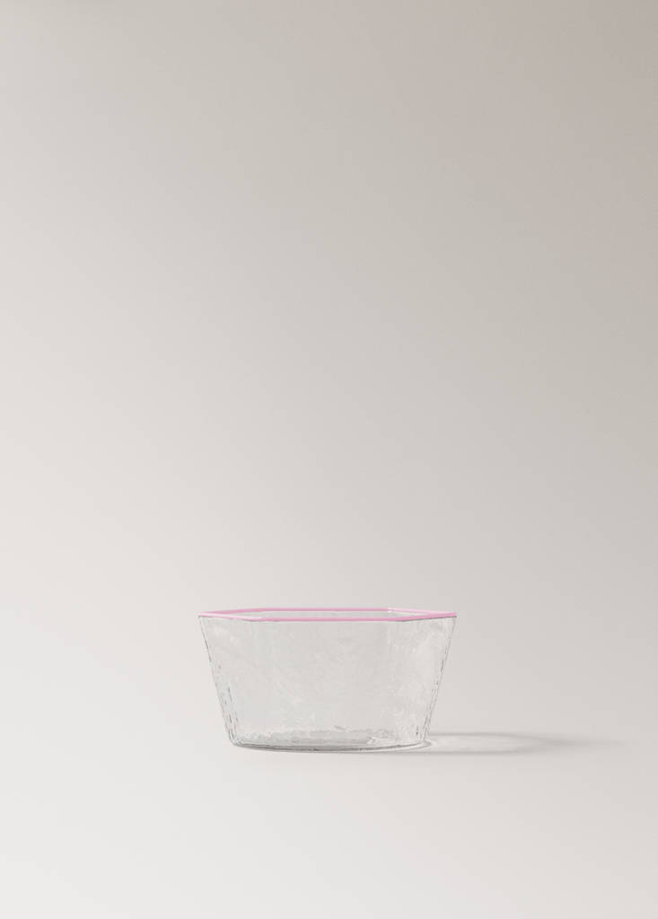 Hammered borosilicate bowl with coloured edge — Pink