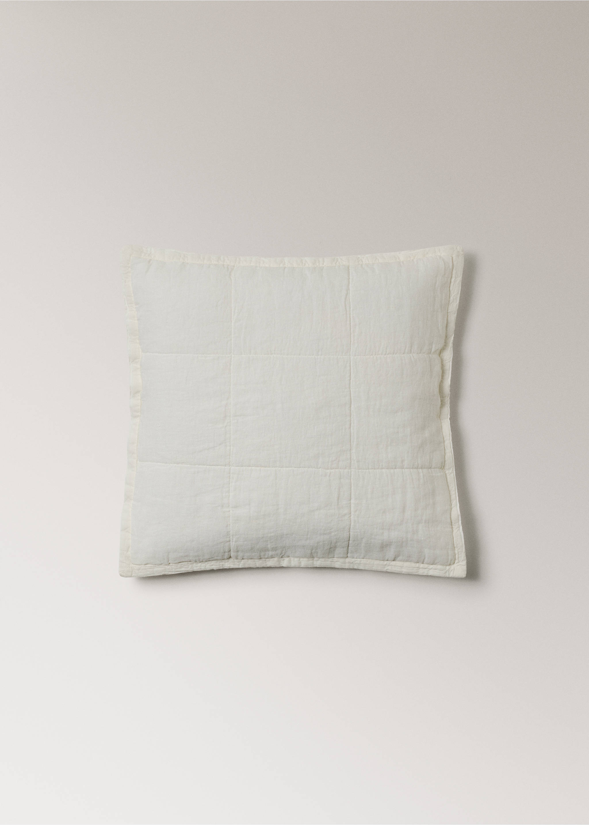 Washed linen large check cushion cover 50x50 cm - Article without model, Ecru. Ref: 27092920-00.