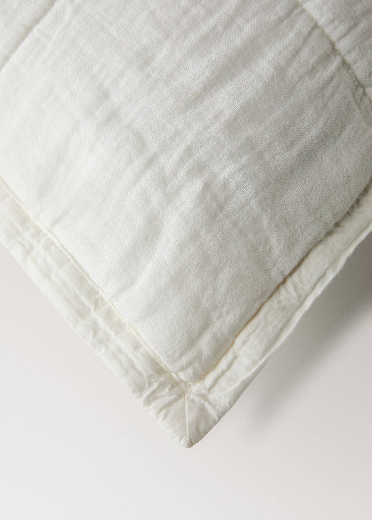 Washed linen large check cushion cover 50x50 cm — Ecru