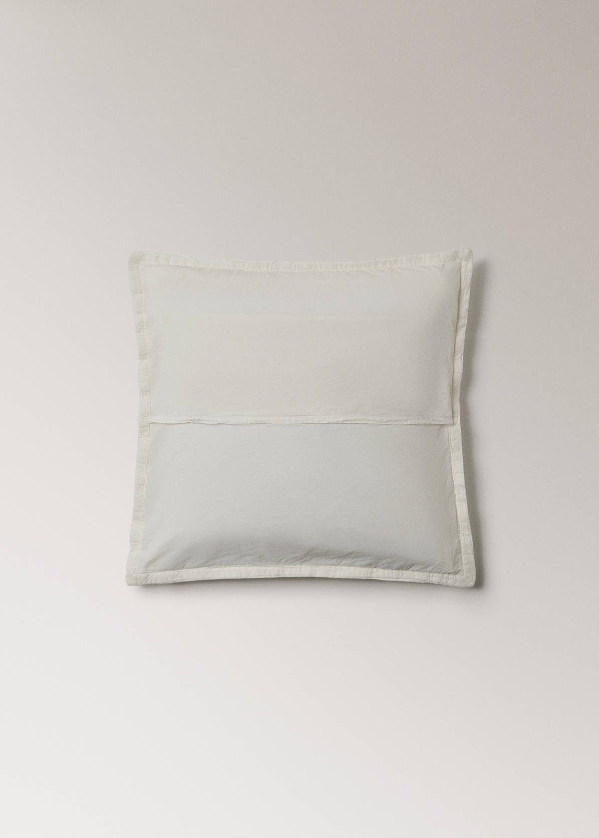 Washed linen large check cushion cover 50x50 cm — Ecru