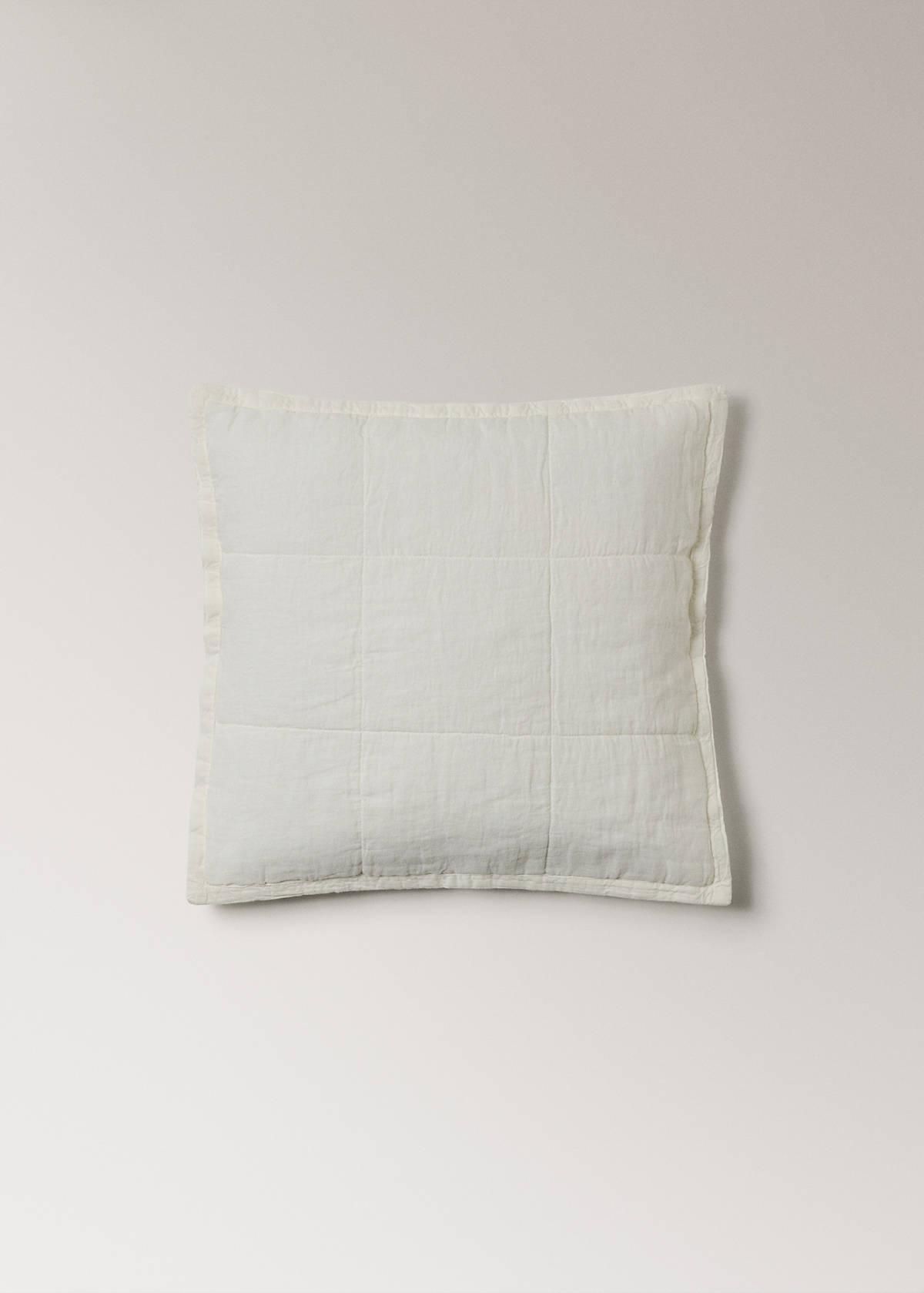 Washed linen large check cushion cover 50x50 cm — Ecru