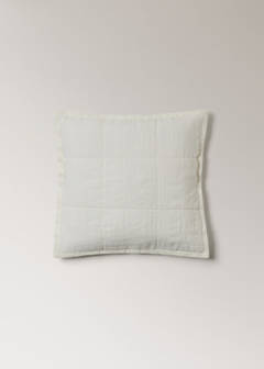 Washed linen large check cushion cover 50x50 cm — Ecru 6