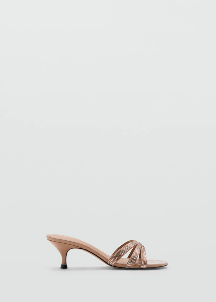 Heeled sandal with strass strap — Nude