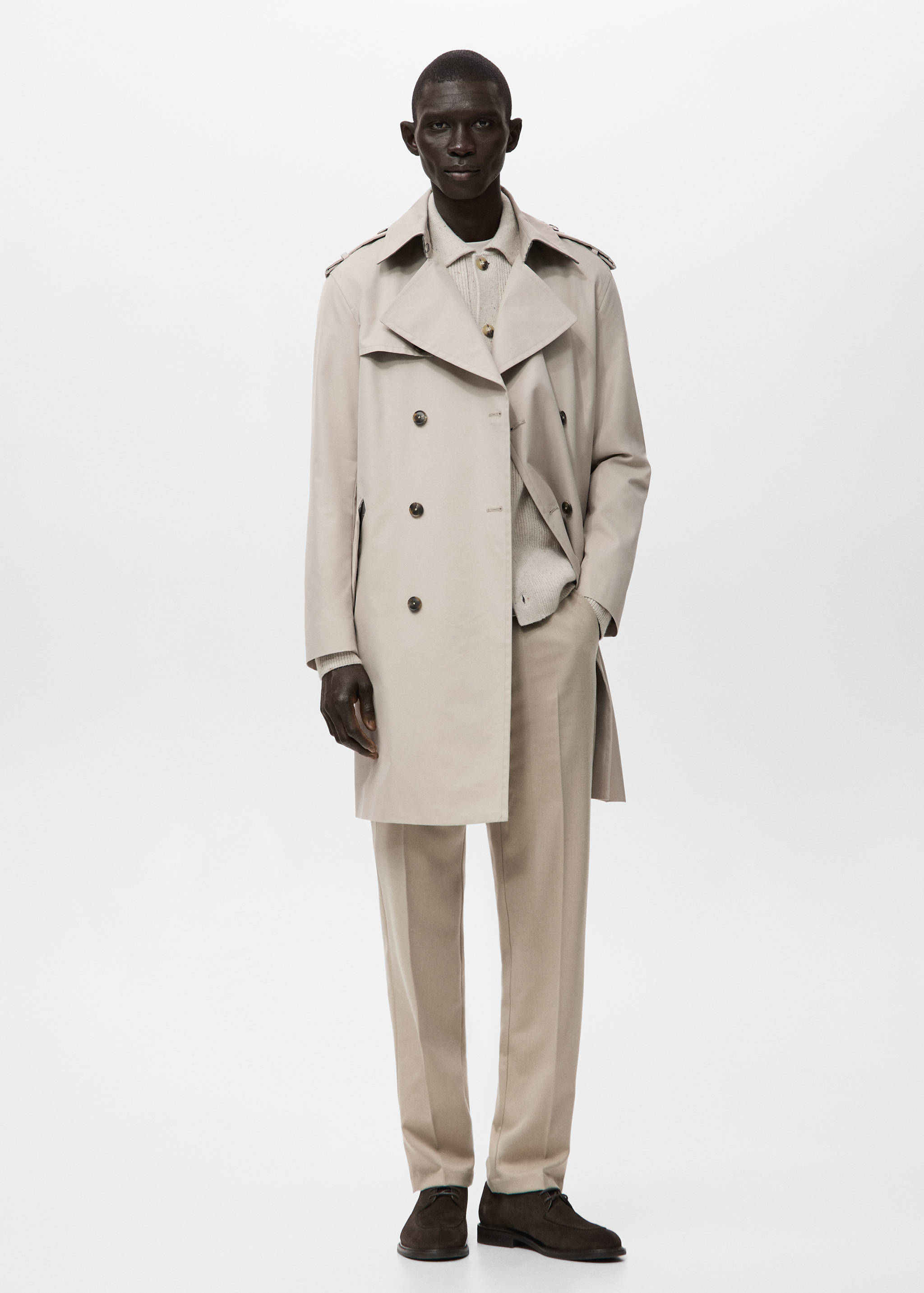 Water-repellent belted trench coat - General plane