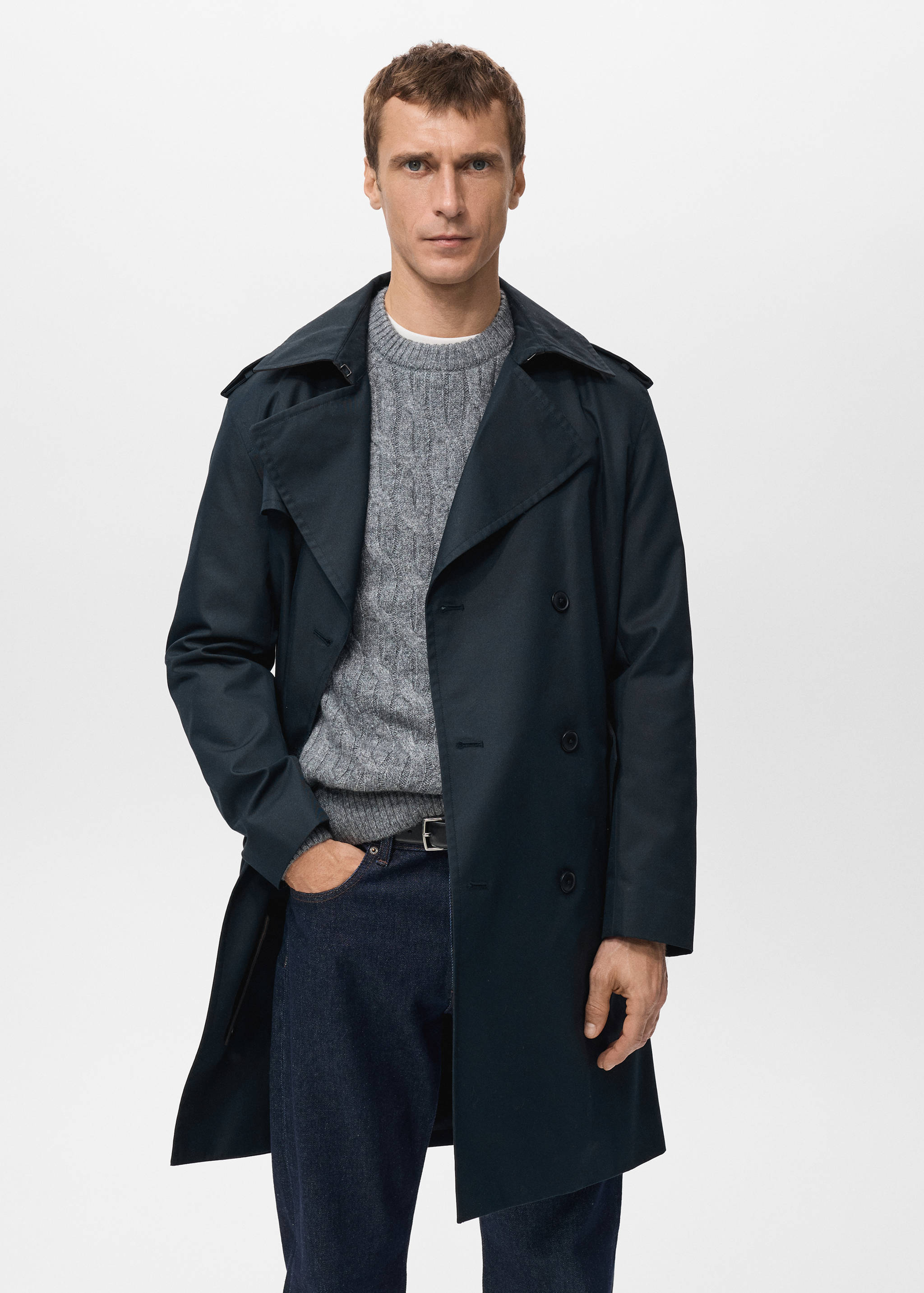 Water-repellent belted trench coat - Medium plane