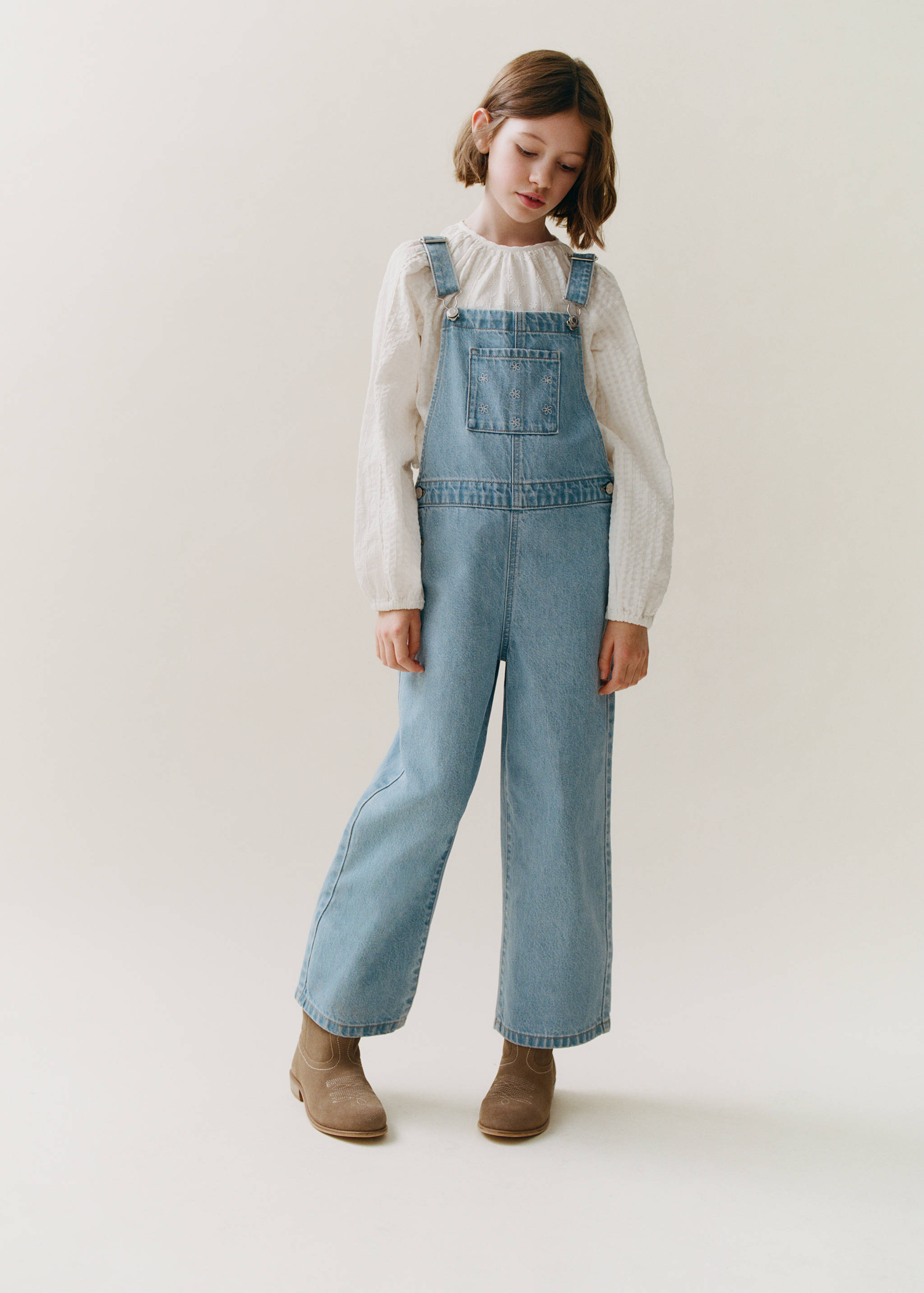 Embroidered denim dungarees - Details of the article 5