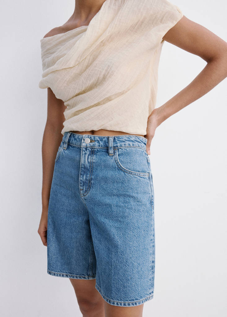 High-waist straight-fit denim shorts