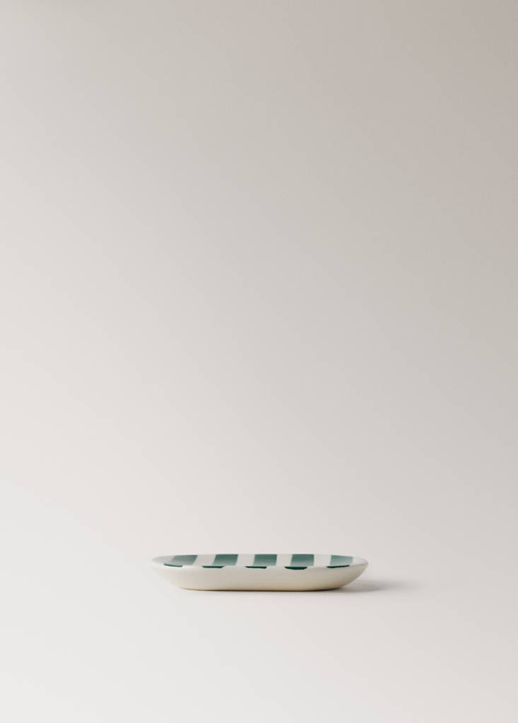 Painted striped ceramic soap dish — Dark Green