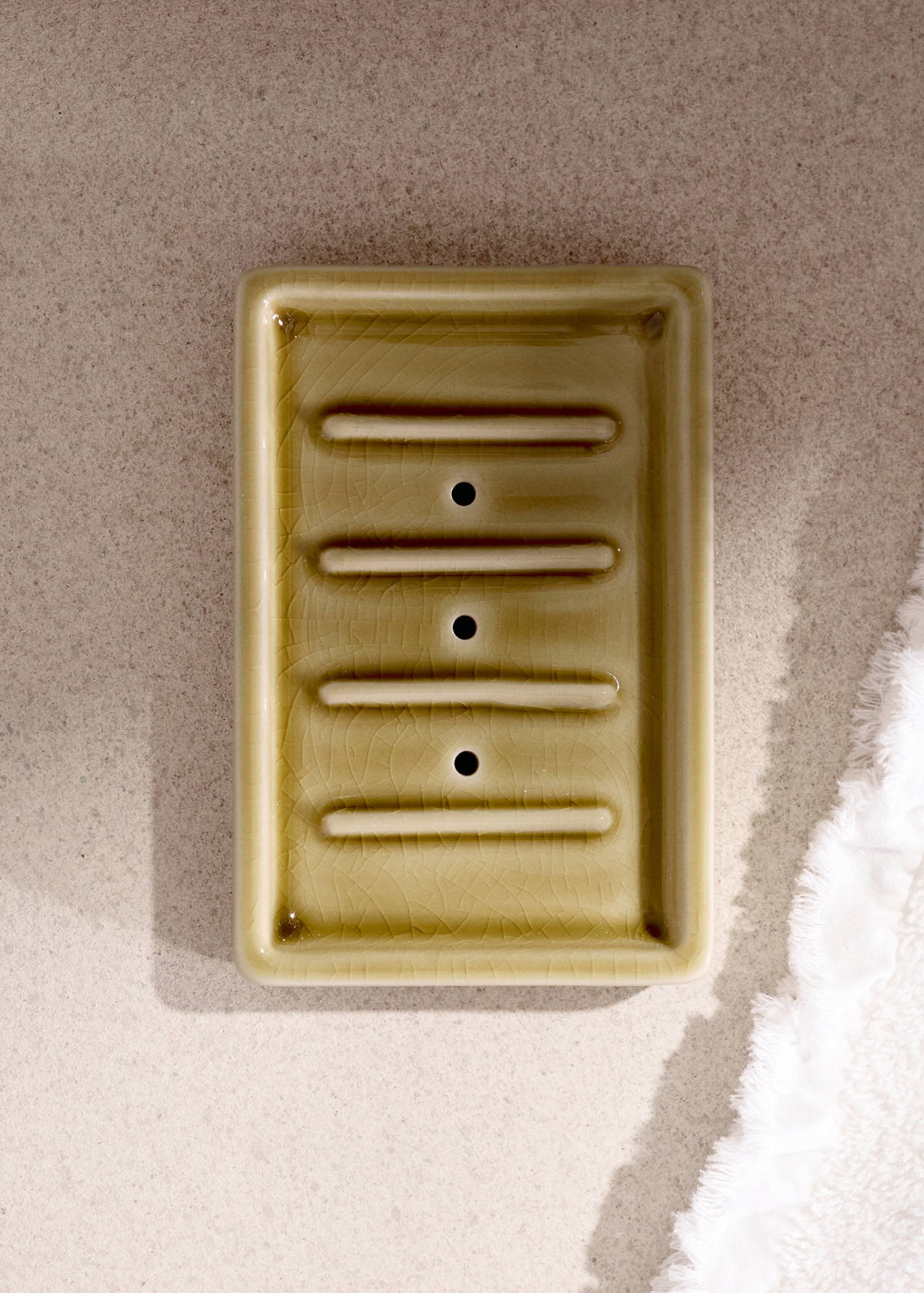 Crackled ceramic soap dish — Ochre
