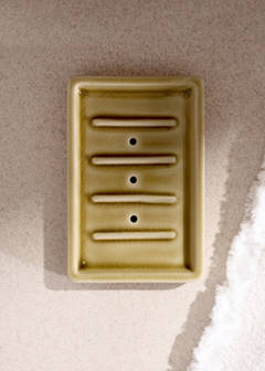 Crackled ceramic soap dish — Ochre 1