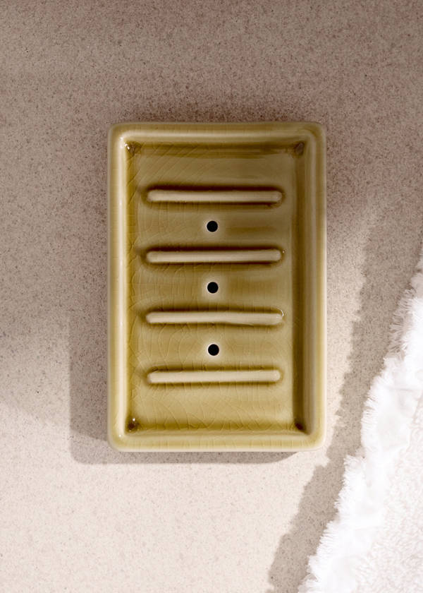 Crackled ceramic soap dish — Ochre