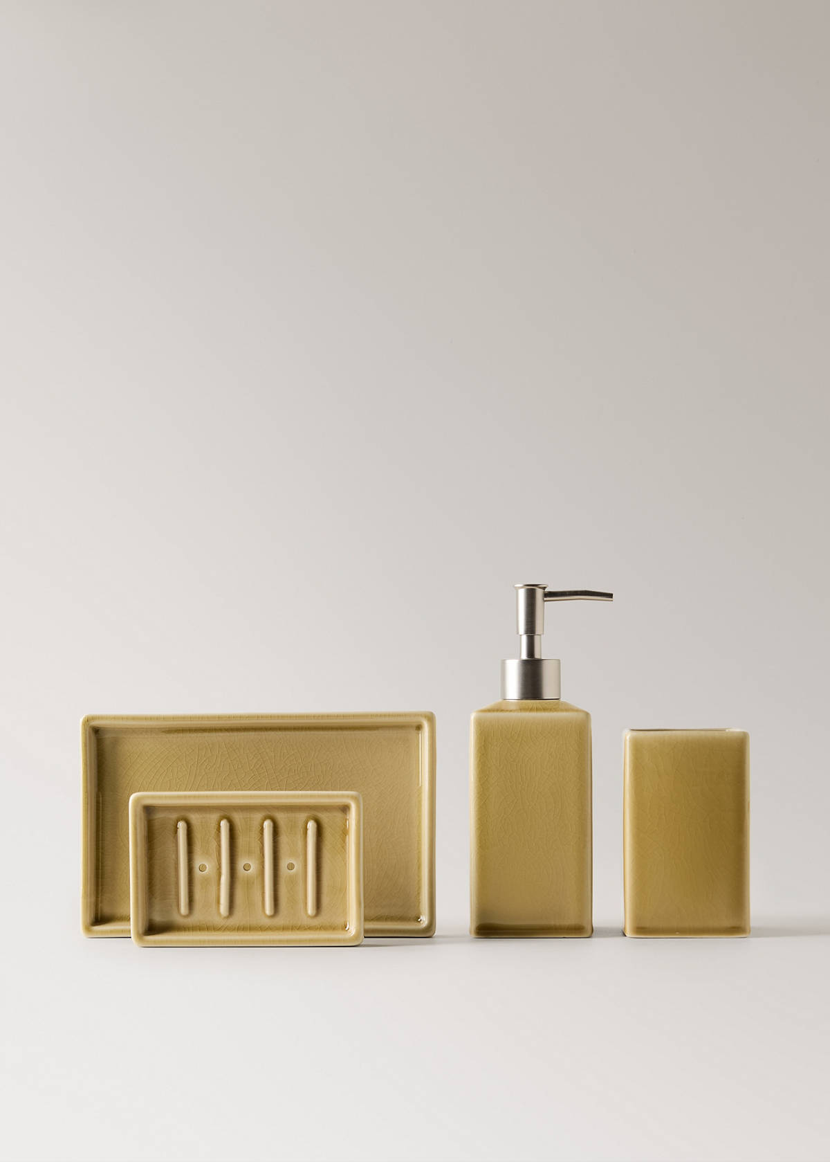 Crackled ceramic soap dish — Ochre