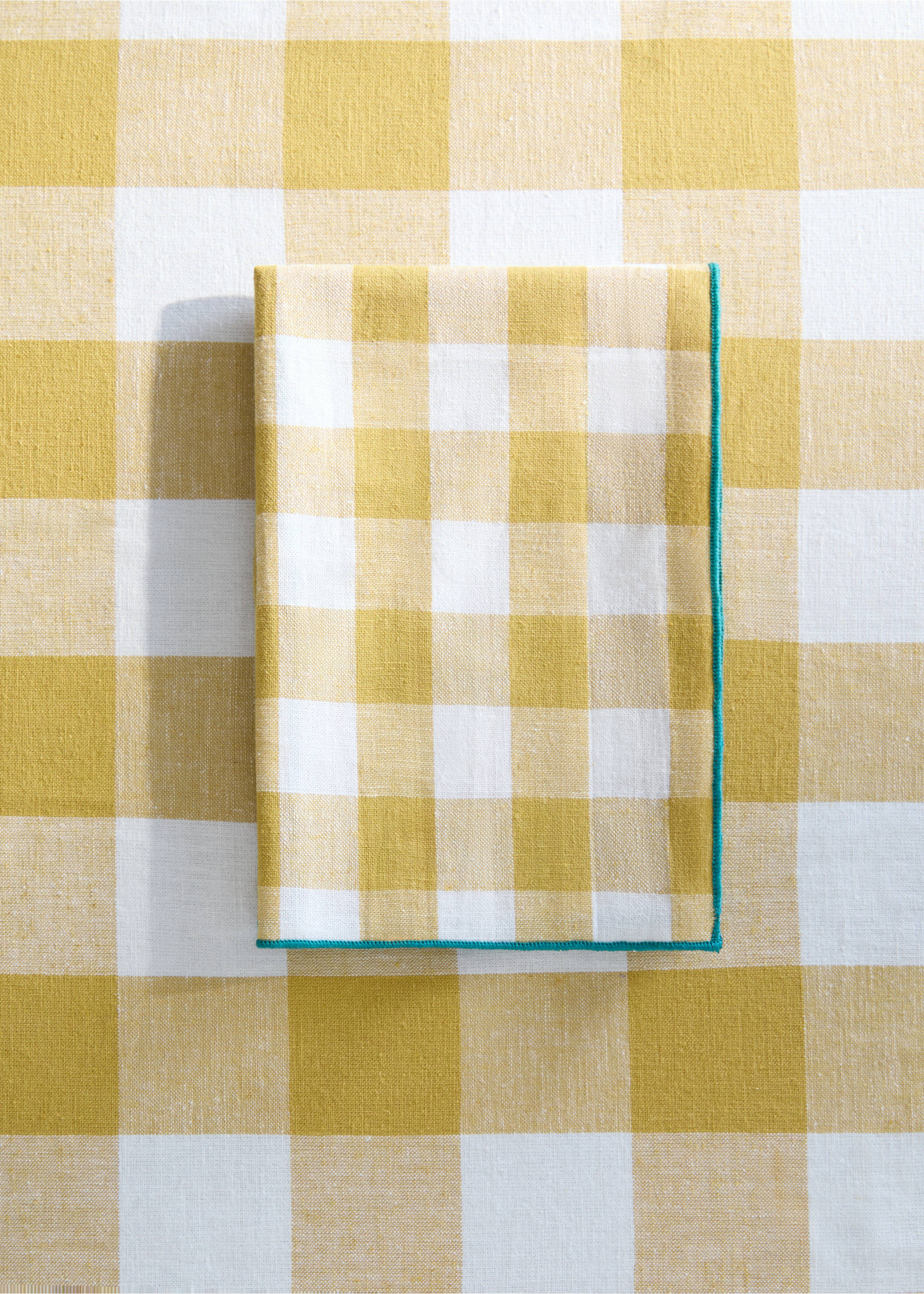 Cotton linen napkins in Vichy check - General plane, Yellow. Ref: 27093290-00.