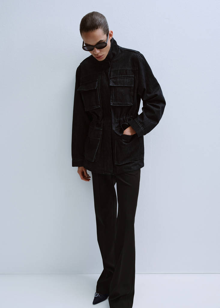 Oversized denim parka with pockets — Open Blue